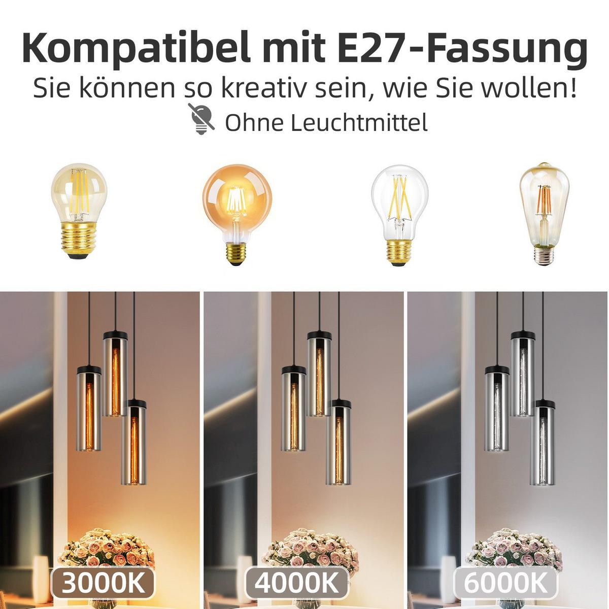 PENDELLEUCHTE Marsden 22/22/158 cm - Schwarz, Metall (22/22/158cm) - Nettlife