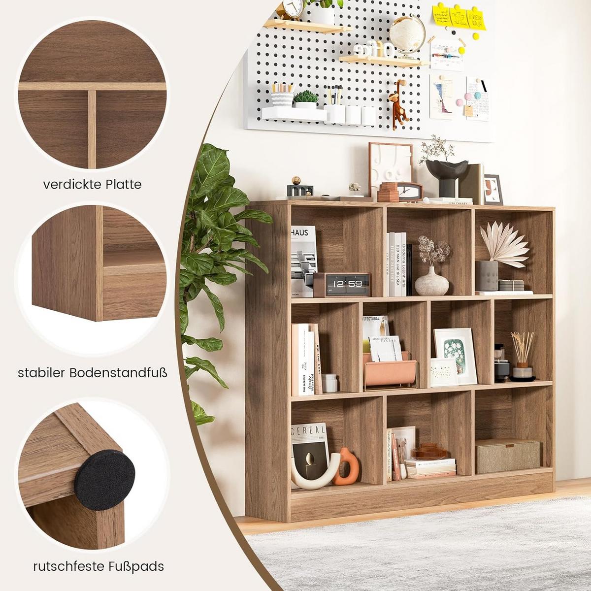 BÜCHERREGAL Braun - Braun, Holzwerkstoff (120/104/24cm) - COSTWAY