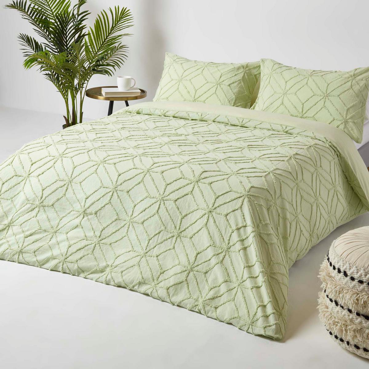 BETTWÄSCHE Perkal getuftet - Salbeigrün, Textil (135/200cm) - Homescapes