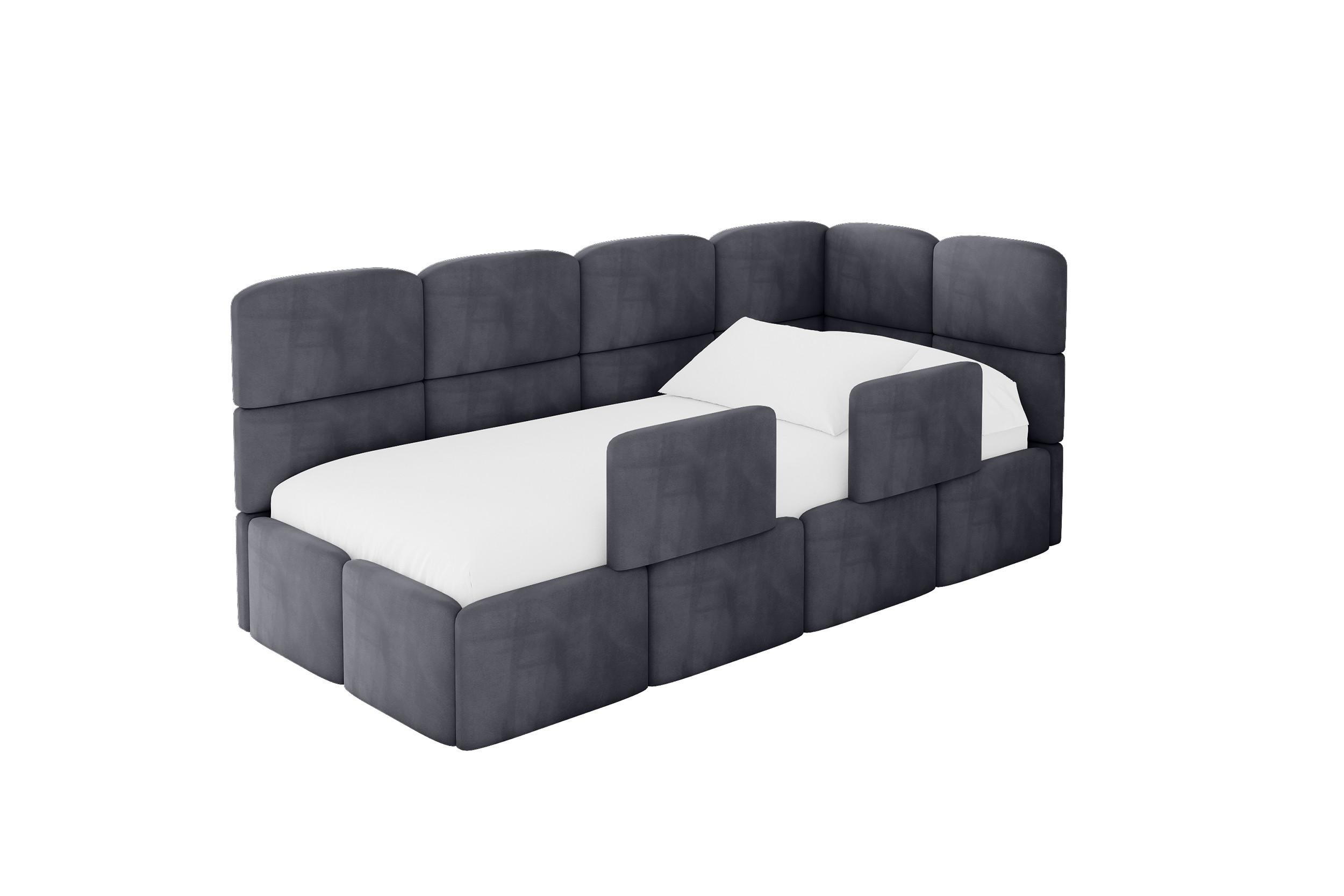 EINZELLBETT Jugendbett mit Bettkasten und Matratze H3/H4, Links - KIVY 100x200 Dunkelgrau - Dunkelgrau, Holzwerkstoff/Textil (100/200cm) - ALTDECOR