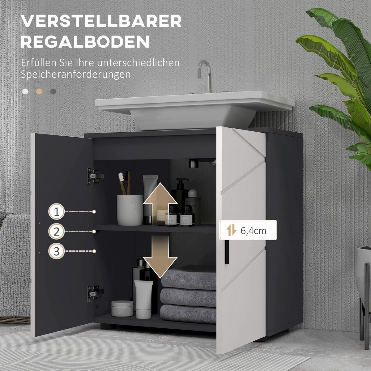 WASCHBECKENUNTERSCHRANK Unterschrank mit Schrankfach Griff, Grau 60 x 30 x 60 cm - Grau, Holzwerkstoff (30/60/60cm) - Kleankin