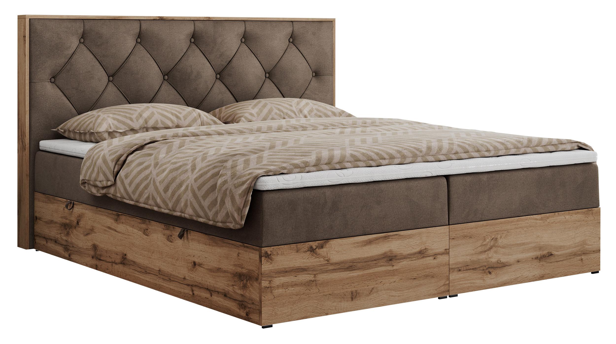 BOXBETT VENETO 140/200 Braun Velvet - H4 - Braun, Holz/Textil (140/200cm) - MKS