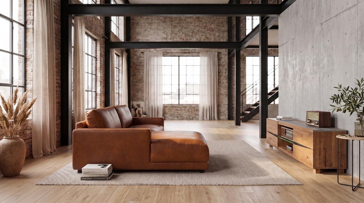 ECKSOFA MARLIN Braun Lederfaserstoff - Schwarz/Braun, Leder/Kunststoff (262/168cm) - KAWOLA