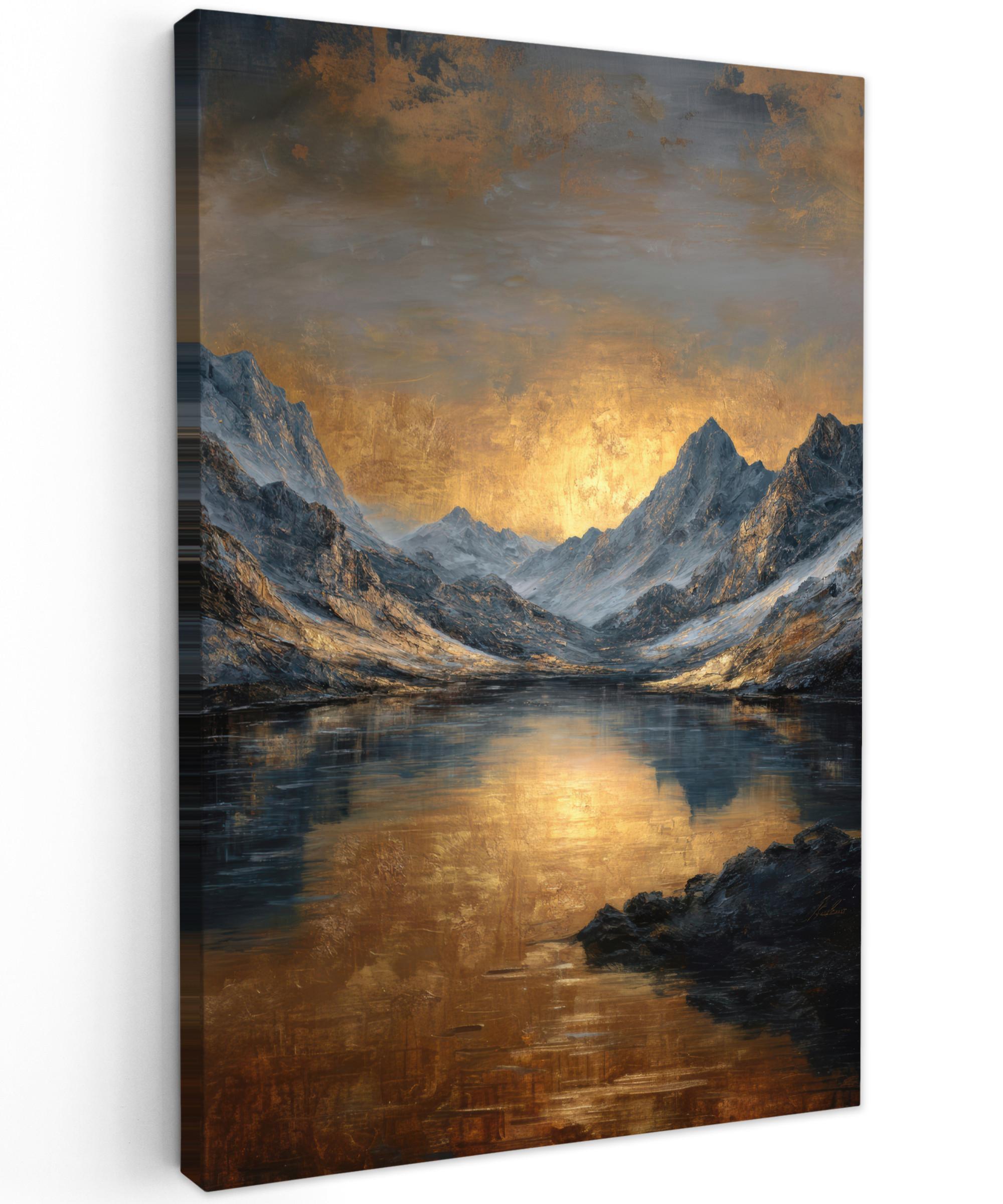 LEINWANDBILD Bergkulisse mit goldenem Sonnenuntergang Deko XXL 80x120 cm - Goldfarben, Textil (80/120cm) - MuchoWow