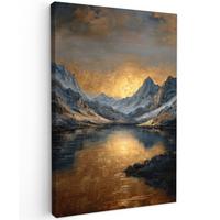 LEINWANDBILD Bergkulisse mit goldenem Sonnenuntergang Deko Groß 90x140 cm - Goldfarben, Textil (90/140cm) - MuchoWow