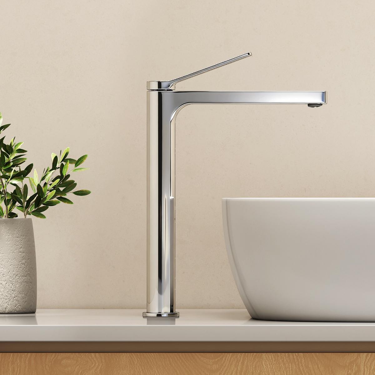 WASCHTISCHARMATUR mit Zertifiziertem Filterelement Verchromt Hoher Stil - Chromfarben, Metall (23.3/4.6/33.5cm) - EMKE