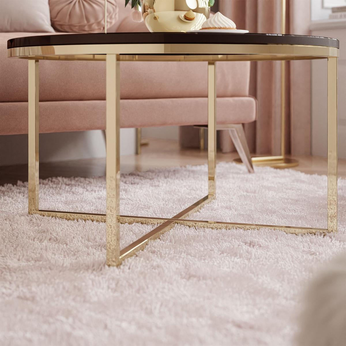COUCHTISCH CIRI-X mit vergoldeter Basis - Goldfarben/Schwarz, Holzwerkstoff (70/70/45.6cm) - Lookway