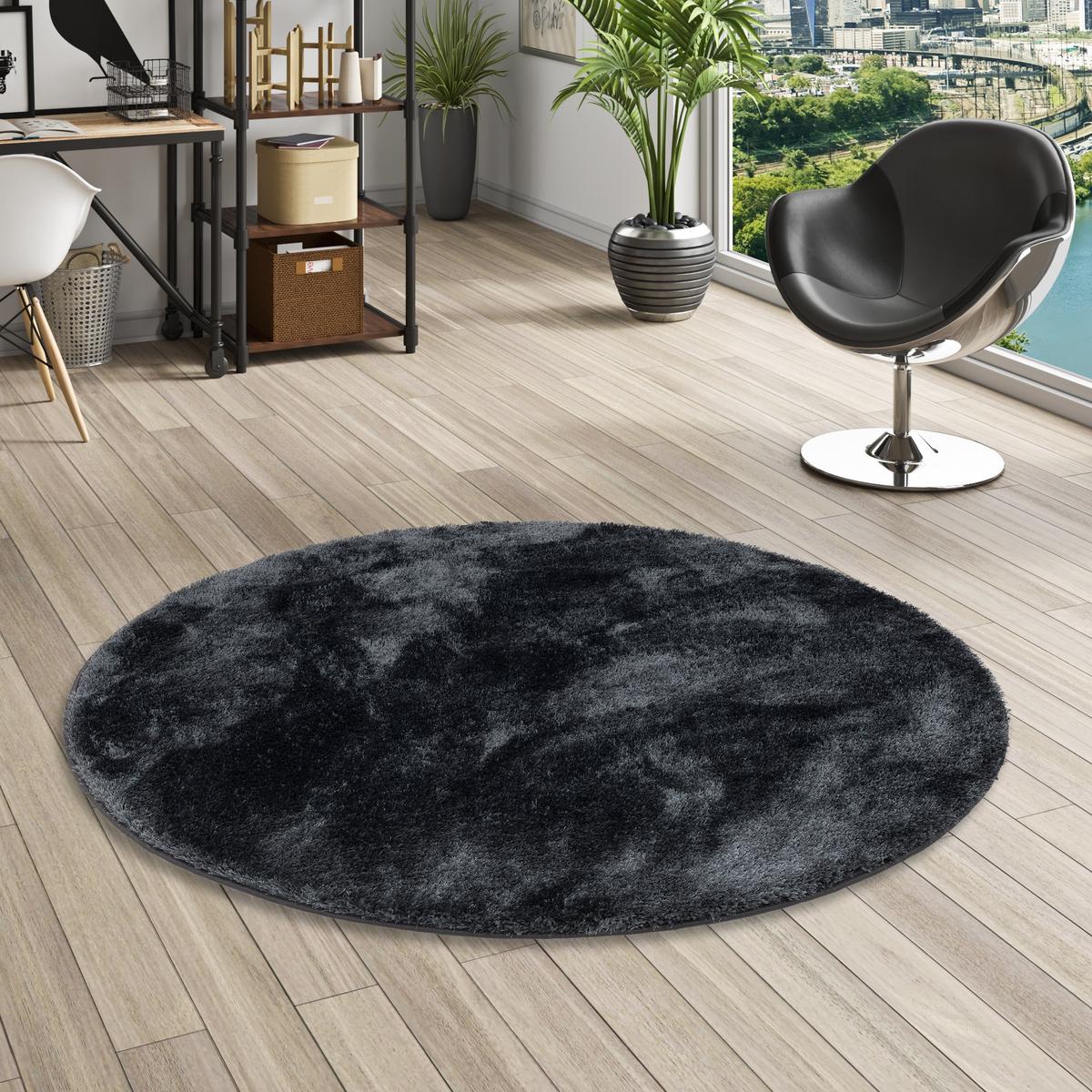 HOCHFLOR SHAGGY TEPPICH FEELING MIX RUND - Anthrazit, Textil (133/133cm) - Snapstyle