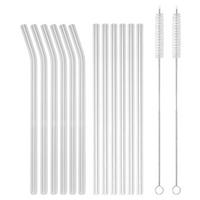 STROHHALM-SET mit 2 Bürsten und Aufbewahrungstasche (15-tlg) - Transparent, Glas (0.8/1cm) - Intirilife
