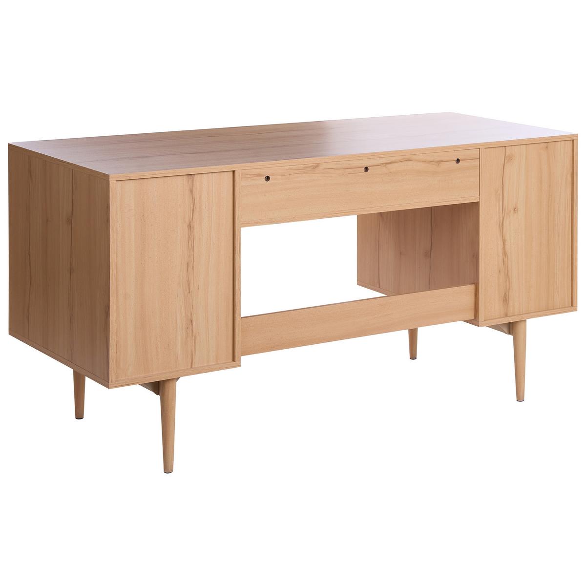 SCHREIBTISCH 140/60 cm Hellbraun Raffra - Hellbraun/Braun, Holzwerkstoff/Metall (60/140/75cm) - Beliani
