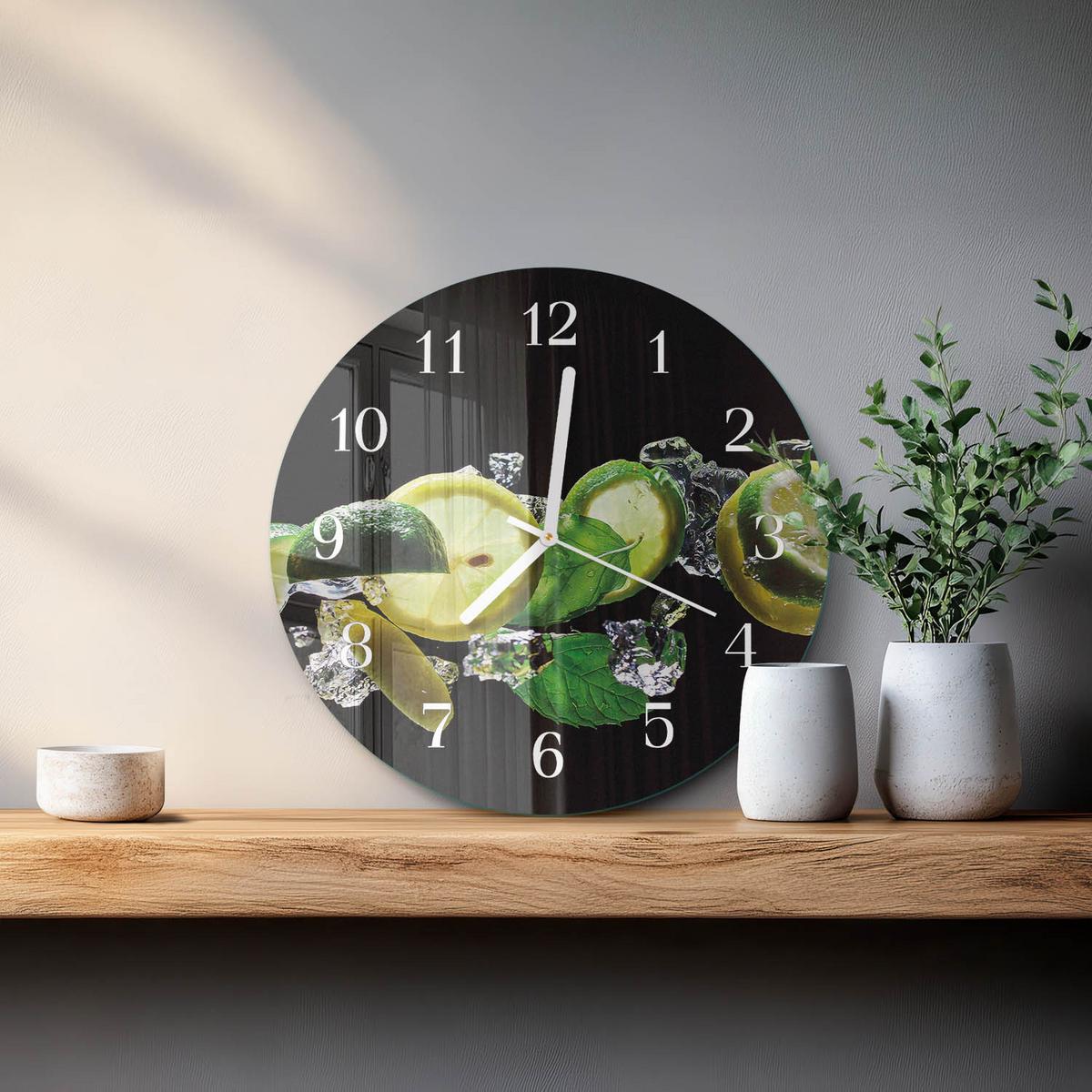 WANDUHR aus Glas Ø30 cm - Zitrone und Limette - Grün, Glas (30/30/0.4cm) - TULUP