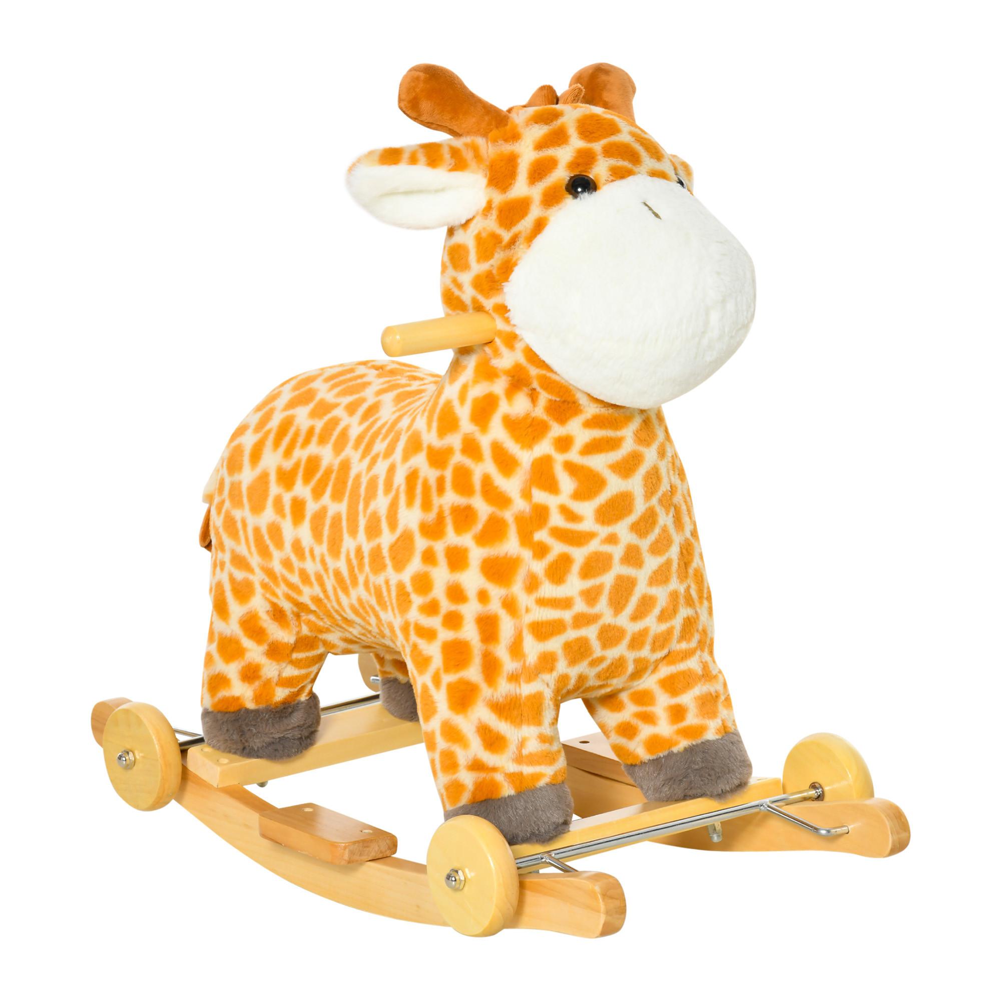 SCHAUKELPFERD 2-IN-1 Schaukeltier Babyschaukel Spielzeug Giraffen-Design Geld - Gelb, Holz (38/63/63cm) - HOMCOM