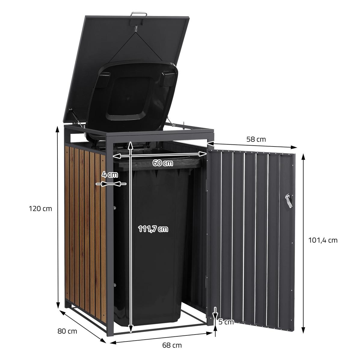 MÜLLTONNENBOX 3er Anthrazit-Holzoptik - Graubraun, Metall (200/120/80cm) - ML-DESIGN