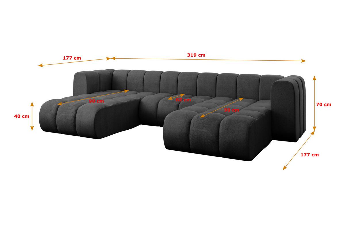 WOHNLANDSCHAFT modulares Sofa Joren-U1 - 319x177x70 cm Schwarz - Schwarz, Holzwerkstoff/Textil (319/70/177cm) - ALTDECOR