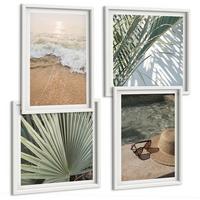 BILDER SET 4er Set - 50x50 cm & 40x60 cm Weißer Rahmen - Strandhut und Sonnenbrille - Weiß, Kunststoff (50/50cm) - TULUP