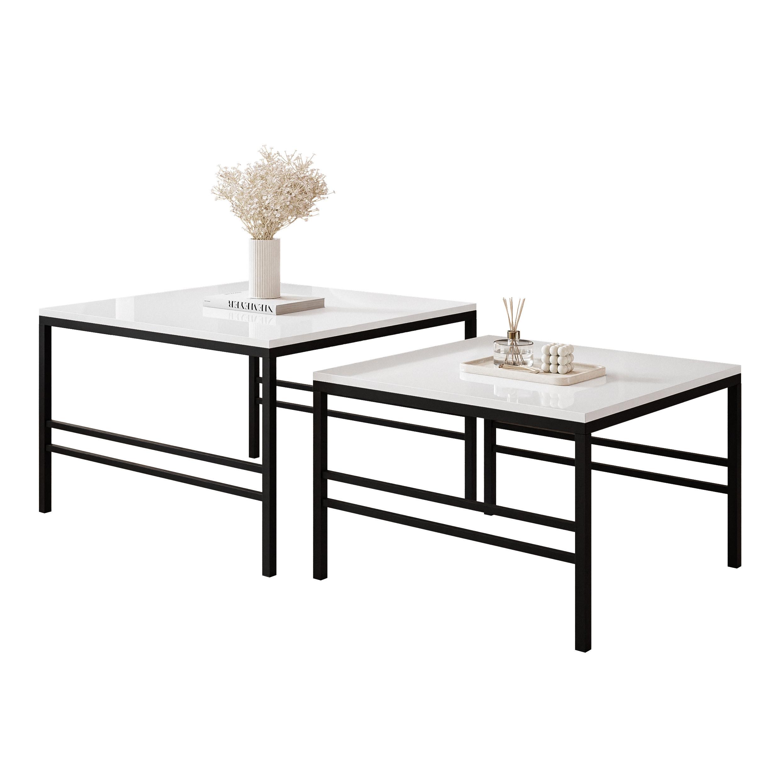 COUCHTISCH Weiße Glanz Schwarze Rahme - Weiß Hochglanz/Schwarz, Holzwerkstoff (70/70/46cm) - Idohome