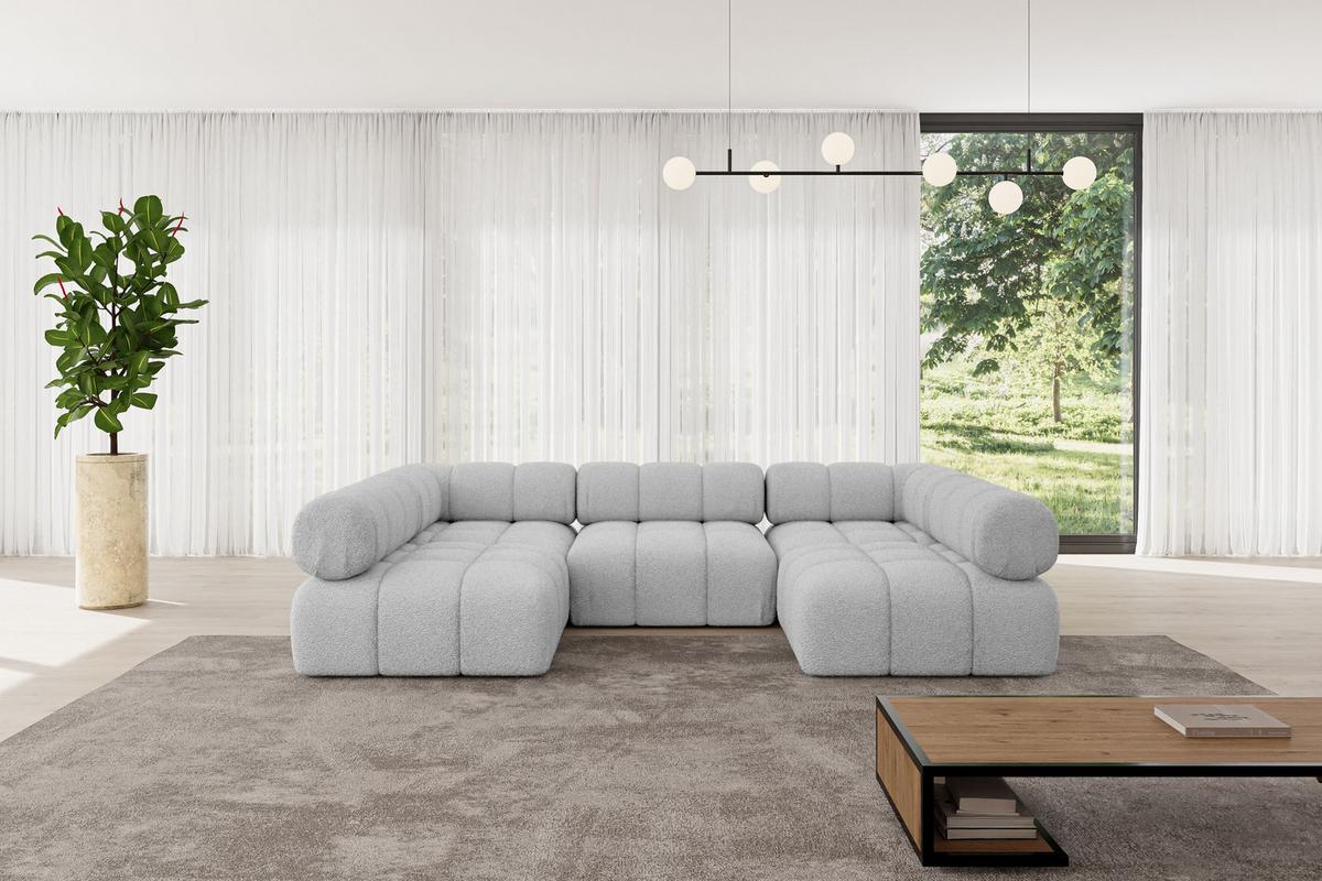 WOHNLANDSCHAFT modulares Sofa Garvo-U1 - 285x190x70 cm Hellgrau Bouclé - Hellgrau, Holzwerkstoff/Textil (285/70/190cm) - ALTDECOR