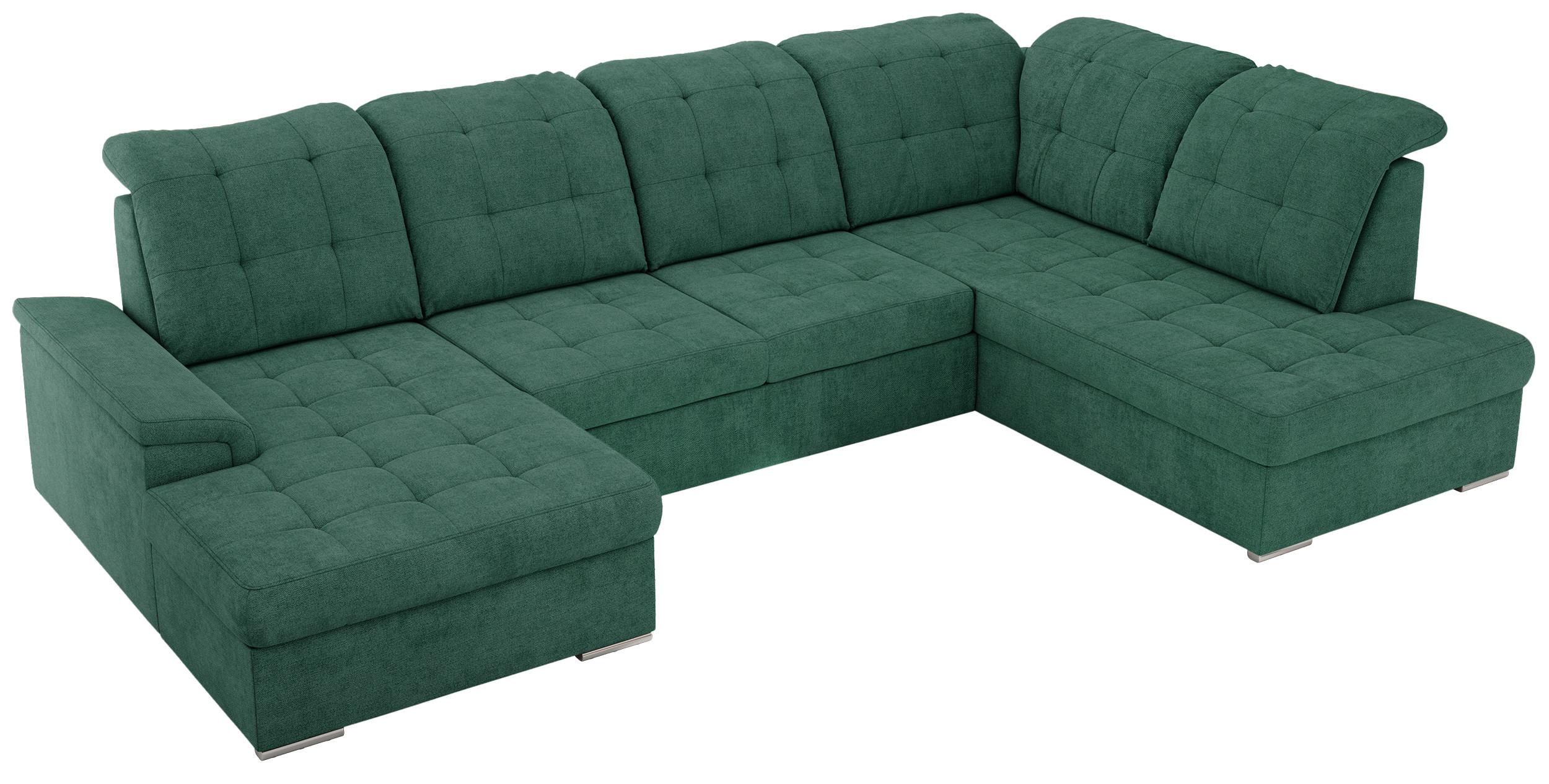 WOHNLANDSCHAFT MADRITO U - Grün Struktur - Rechts - Silberfarben/Grün, Textil/Metall (323/89/204cm) - MKS