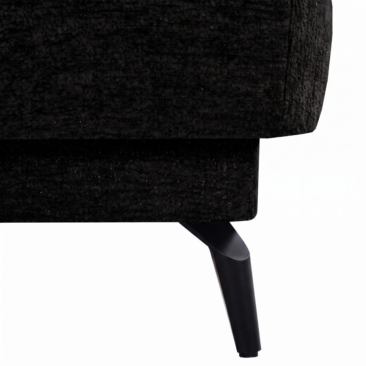 ECKSOFA Marco Mini mit elektrisch ausfahrbarem Sitz und verstellbaren Kopfstützen, Rechts, Chenille-Stoff, Schwarz - Schwarz, Textil (275/182cm) - Beautysofa