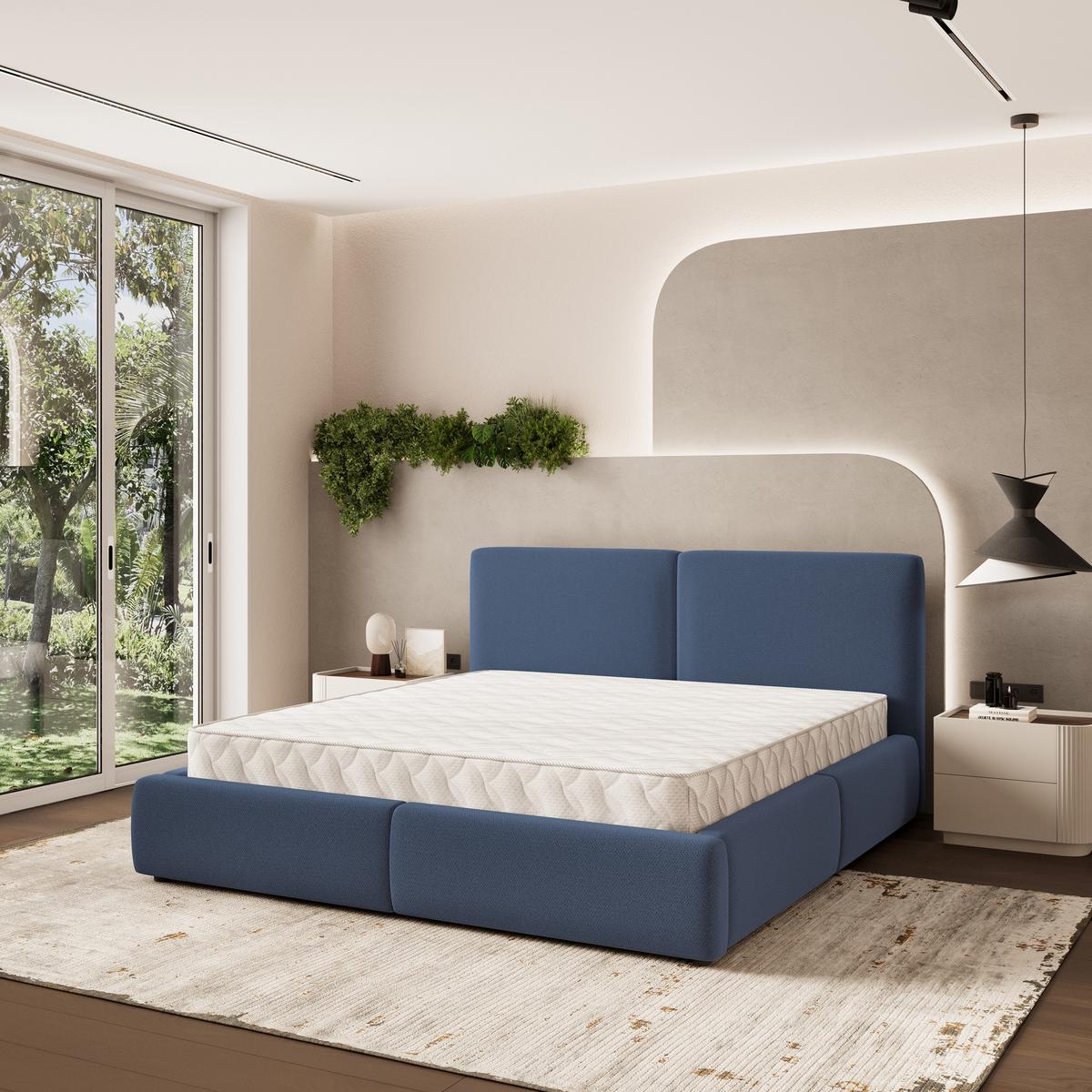 POLSTERBETT FELURO 140x200 cm mit Bettkästen - Blau - Blau, Holz (140/200cm) - MASSENO