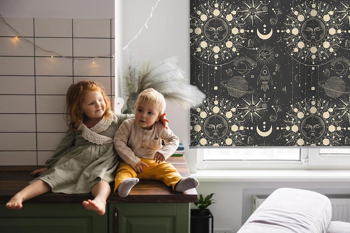 INNENROLLO - Fensterrollo - Rollo - 80x180 cm - Kosmos - Schwarz, Kunststoff (80/180/0.5cm) - TULUP