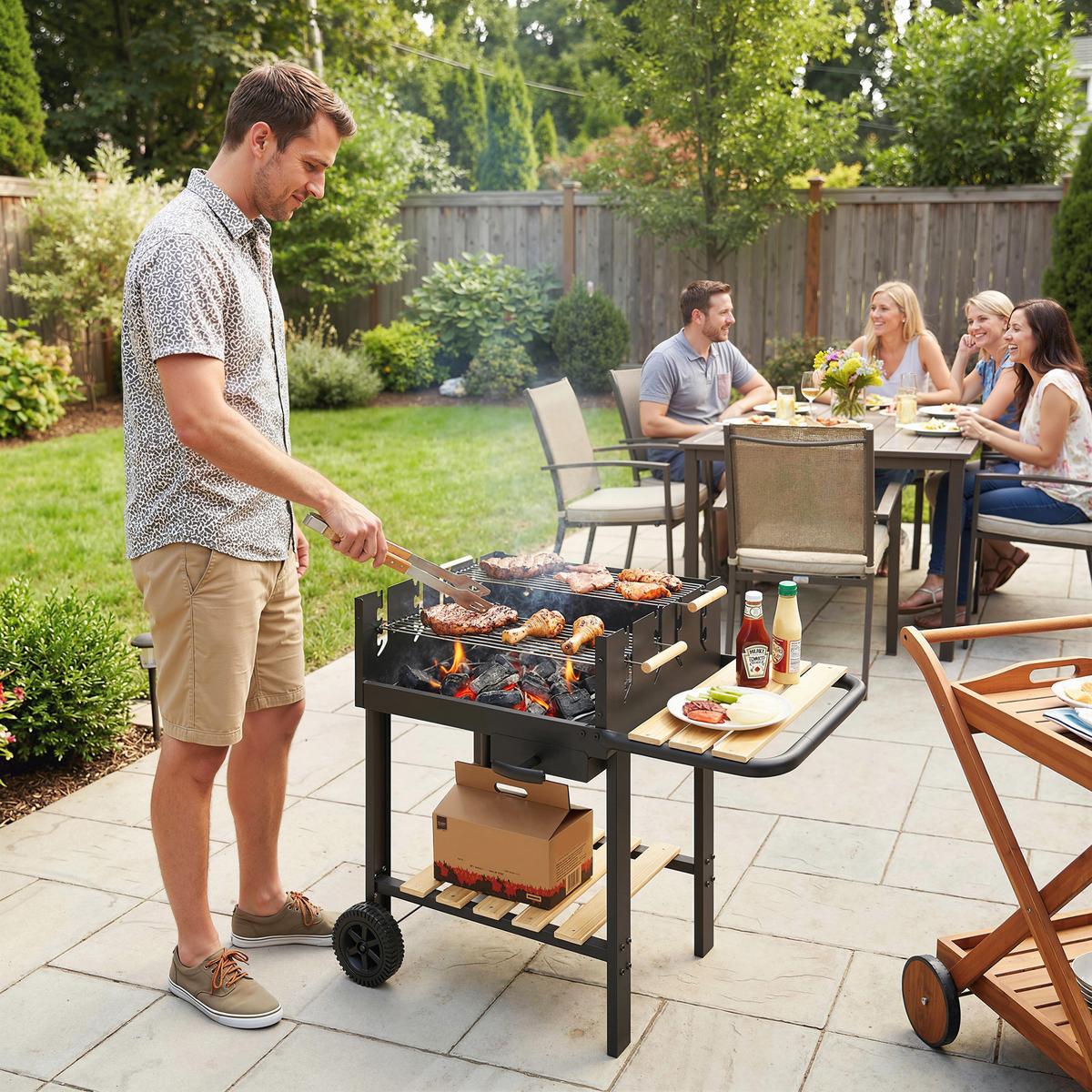 HOLZKOHLEGRILL Metall Kiefernholz Schwarz - Schwarz, Metall (58/82/99.5cm) - Outsunny