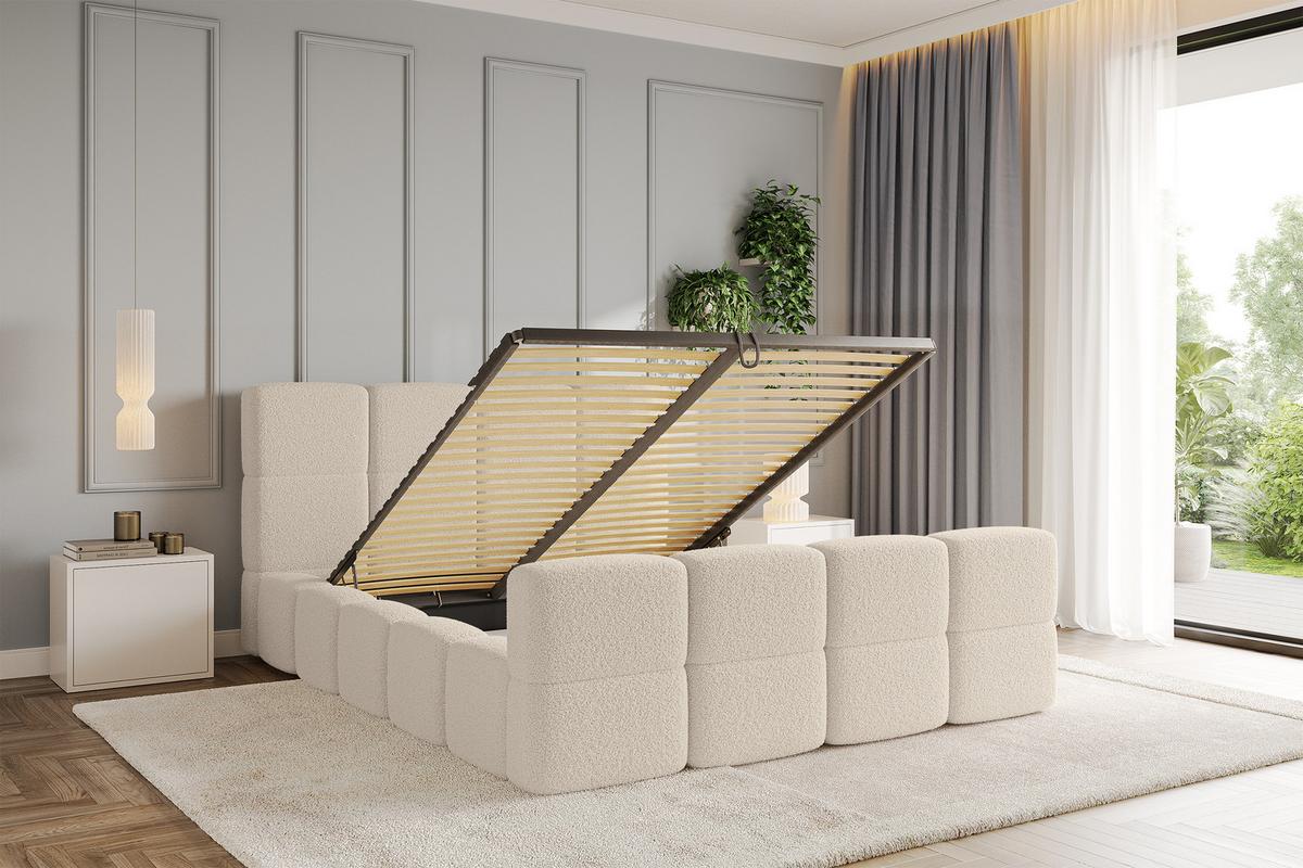 POLSTERBETT mit Bettkasten und Lattenrost, Bett mit Matratze H3/H4, Kopfteil, Boxbett, Doppelbett mit Stauraum - NATA-Z 200x200 Dunkelbeige - Hellbraun, Holzwerkstoff/Textil (200/200cm) - ALTDECOR