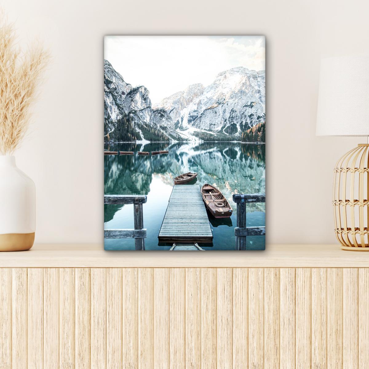 LEINWANDBILD Natur - Berge - Schnee - Wald - Boot Room Decor 30x40 cm - Hellgrün, Textil (30/40cm) - MuchoWow