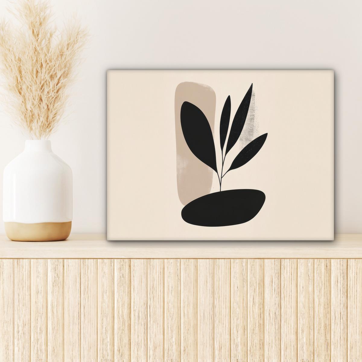 LEINWANDBILD Pflanze - Beige - Japanisch Wandbild 40x30 cm - Schwarz, Textil (40/30cm) - MuchoWow