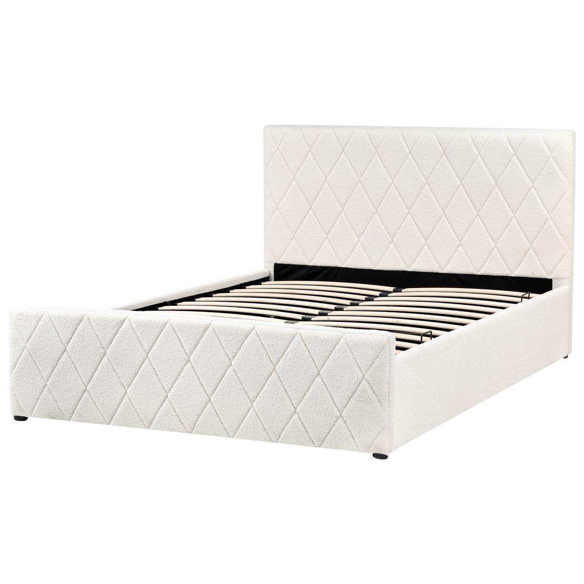 BETT mit Stauraum 140/200 cm Bouclé Cremeweiß Rochefort - Creme, Textil (140/200cm) - Beliani