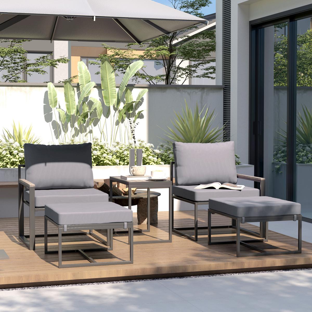 GARTENMÖBEL-SET 2 Personen - Grau, Metall - Outsunny