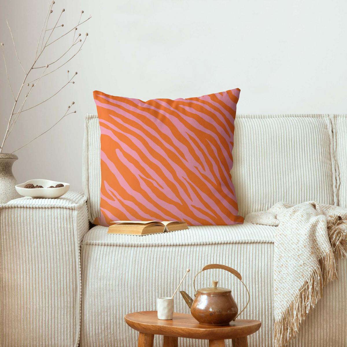KISSENBEZUG Retro Zebramuster Rosa und Orange 50/50 cm - Orange, Textil (50/50cm) - Bilderwelten