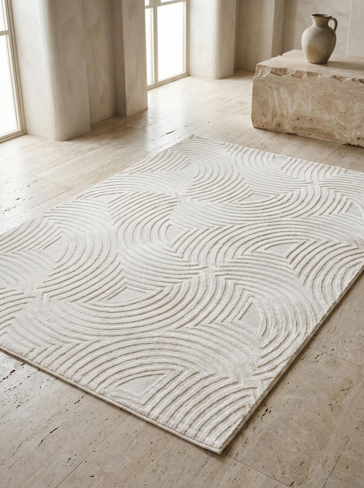 TEPPICH Kurzflor ILLER in Creme, mit 3D-Design, Florhöhe 12 mm, 240 x 340 cm - Beige, Textil (340/240cm) - KADIMA DESIGN