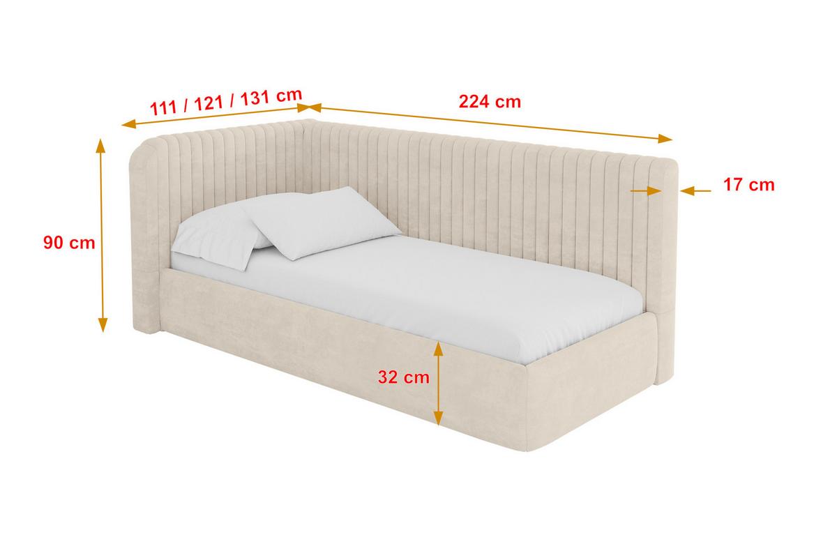 EINZELLBETT Jugendbett mit Bettkasten, Rechts - AURY 100x200 Beige - Naturfarben, Holzwerkstoff/Textil (100/200cm) - ALTDECOR