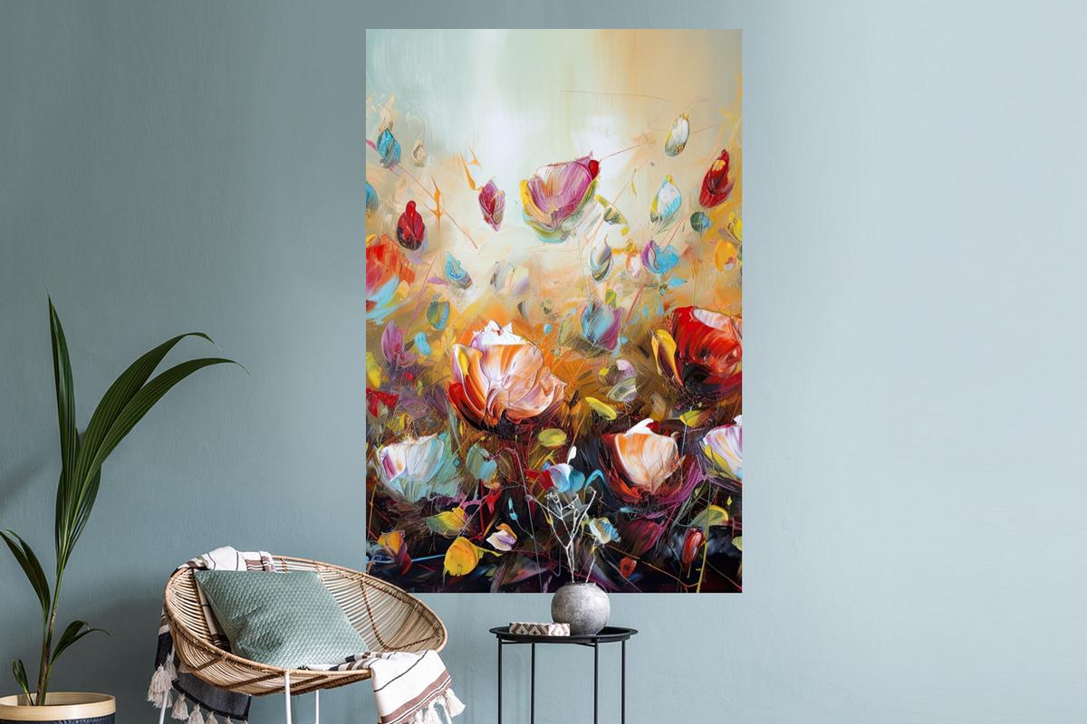 WANDTATTOO Blumen - Kunst - Natur - Ölgemälde Wandaufkleber 80x120 cm - Multicolor, Kunststoff (80/120/0.1cm) - MuchoWow