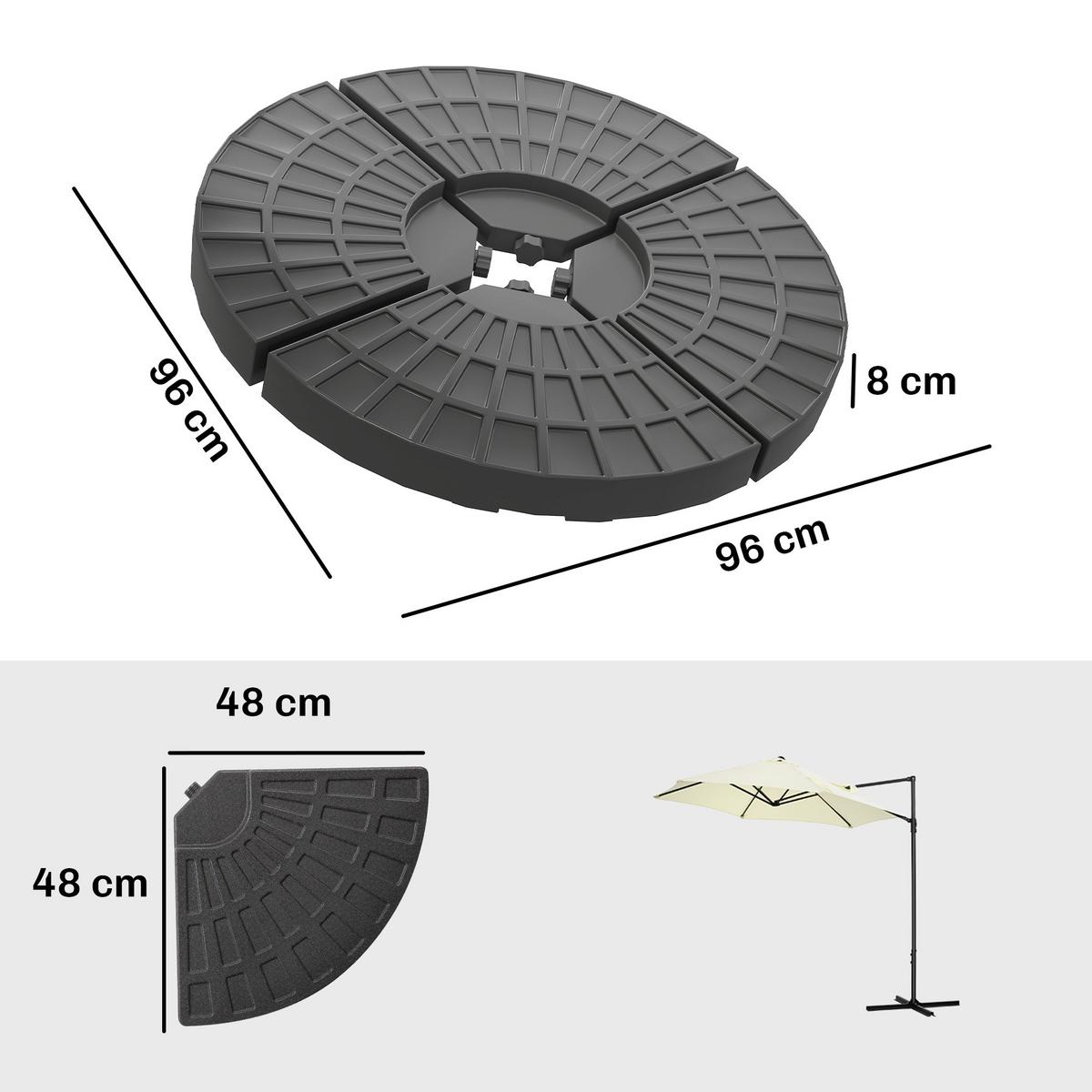SONNENSCHIRMGEWICHT 4er-Set für Sonnenschirm mit 52 kg Wasser oder 68 kg Sand befüllbar HDPE Schwarz - Schwarz, Kunststoff (48/48cm) - Outsunny