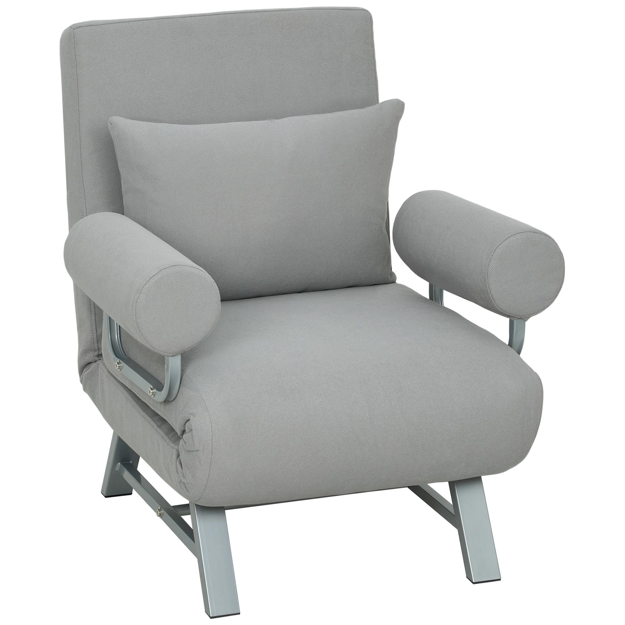 SCHLAFSESSEL 3-in-1 Sessel Bett-Funktion und Zierkissen, Hellgrau - Hellgrau/Grau, Textil/Metall (73/81/78cm) - HOMCOM