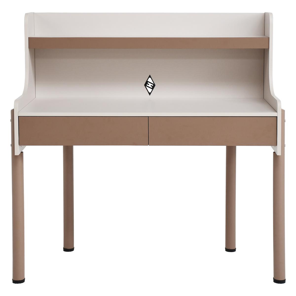 SCHREIBTISCH Boreo mit 2 Schubladen und Aufsatz, 118 cm, Kaschmir+Hellbraun - Kaschmir/Hellbraun, Metall (58/118/118cm) - Beautysofa
