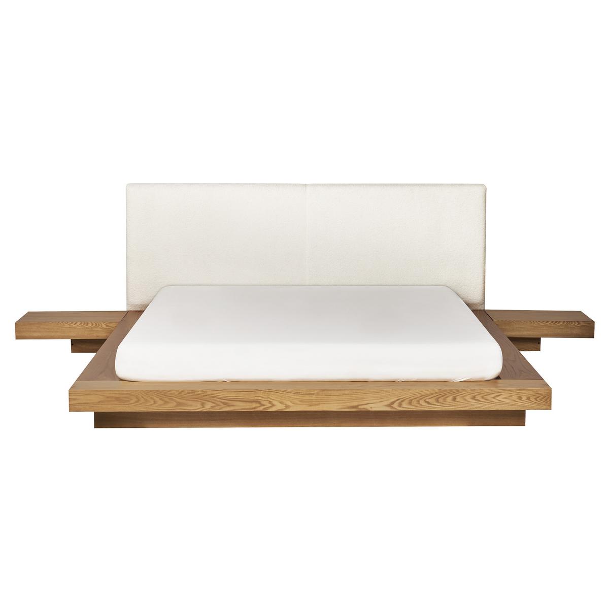BETT mit LED 160/200 cm MDF-Platte Hellbraun Zen - Hellbraun, Holz (160/200cm) - Beliani