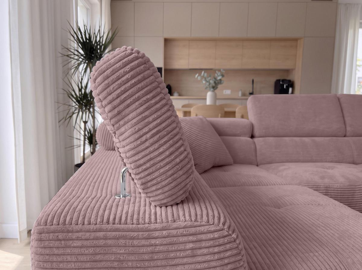 ECKSOFA L Form Konak Rosa 276/201/90 cm Links mit Schlaffunktion - Silberfarben/Rosa, Textil/Metall (203/276cm) - AX Living