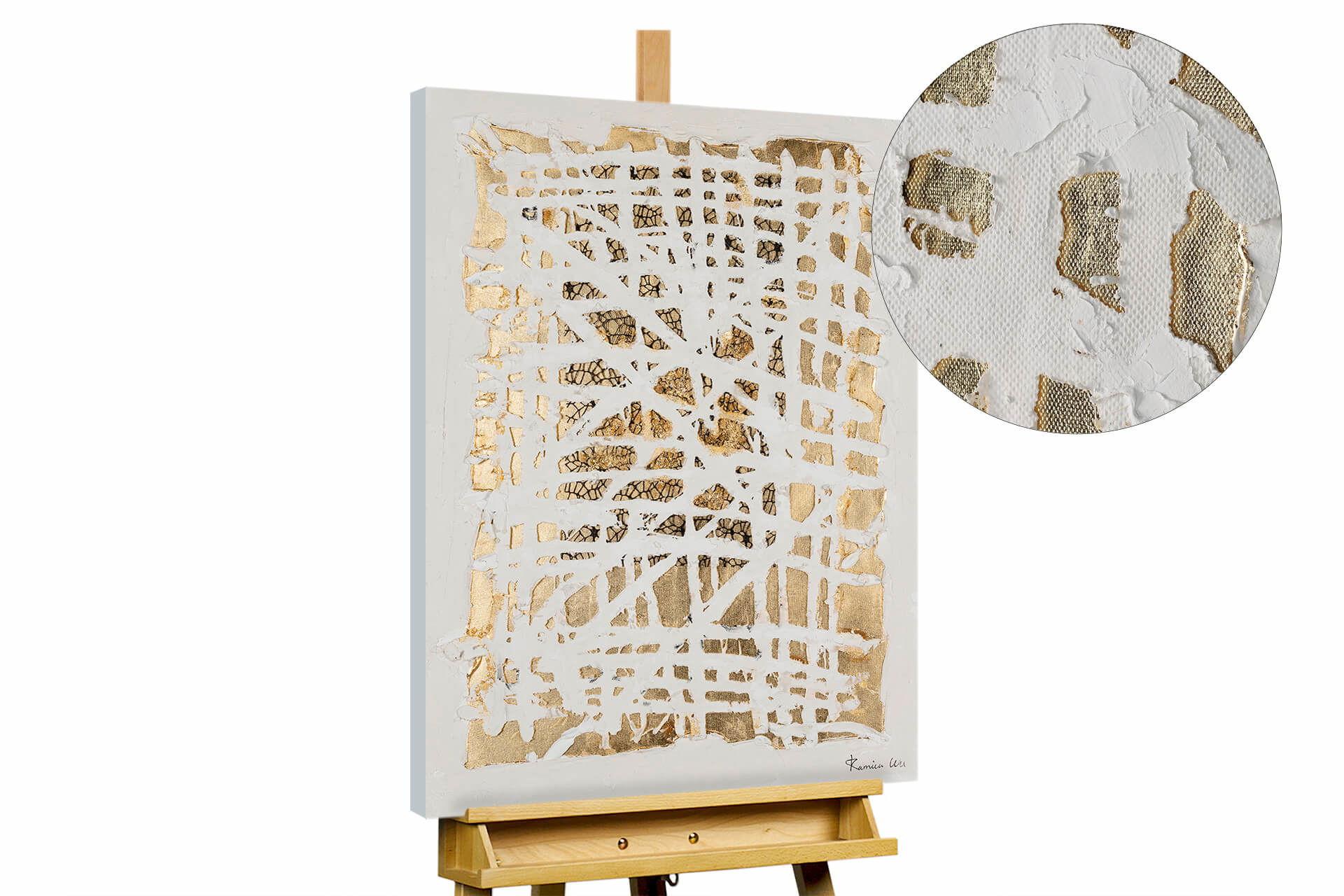 ACRYLBILD HANDGEMALT 60/90 cm - Goldfarben/Weiß, Holz/Textil (60/90cm) - KUNSTLOFT
