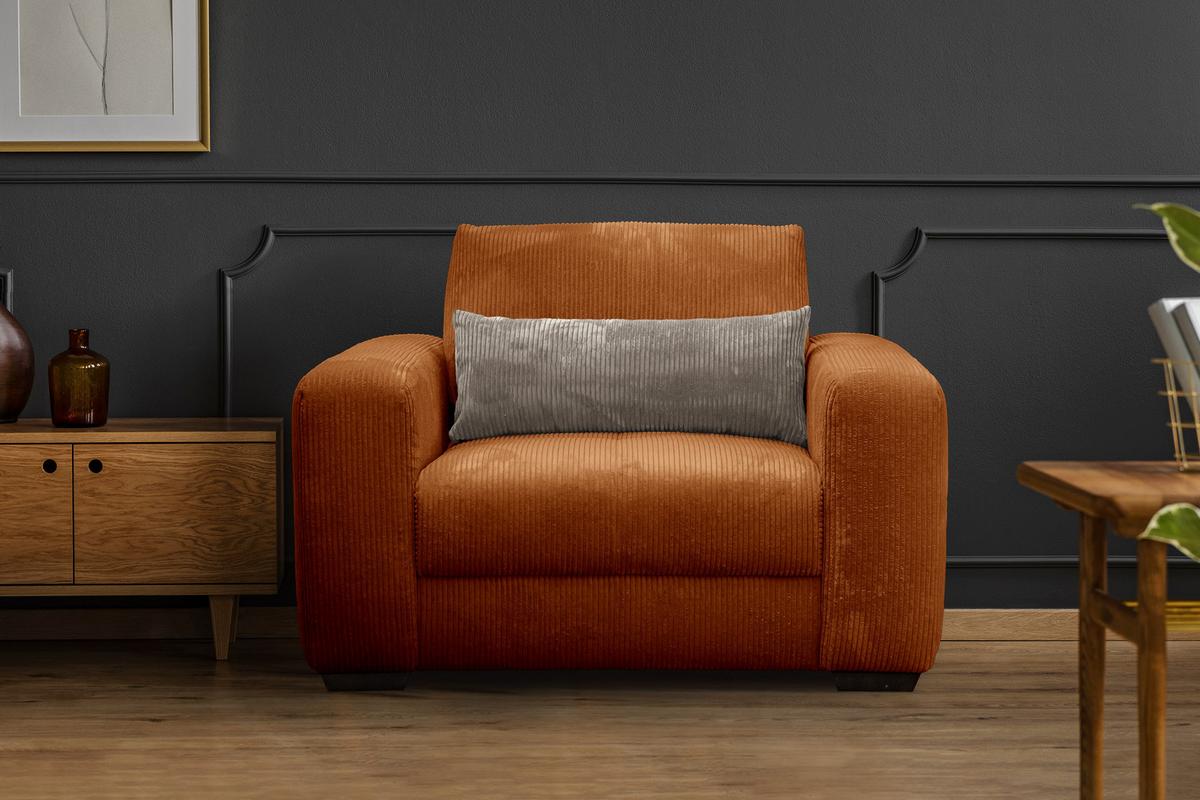 SESSEL OLI in Cordstoff orange - Orange, Holz/Textil (130/91/108cm) - Wozimo