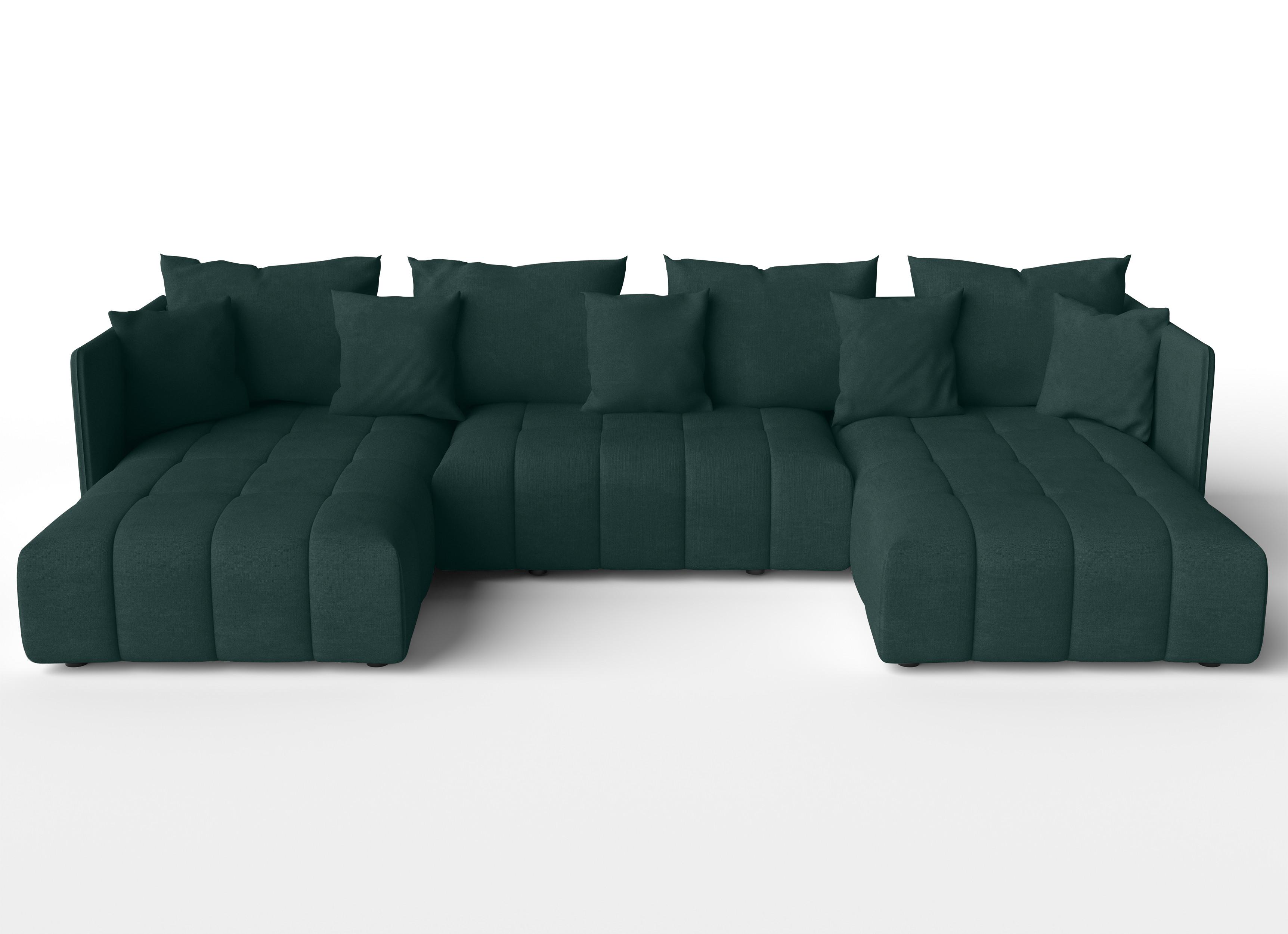 WOHNLANDSCHAFT Veliro U Grün 353/180/83 cm mit Schlaffunktion und Bettkasten - Schwarz/Grün, Kunststoff/Textil (353/83/180cm) - AX Living