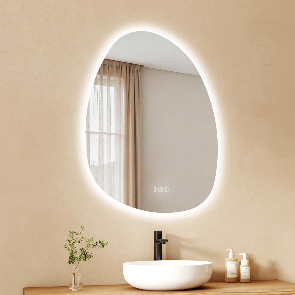 BADSPIEGEL asymmetrisch mit LED-Beleuchtung, Antibeschlag, 75/55 cm - Transparent, Glas (55/75/2.5cm) - EMKE