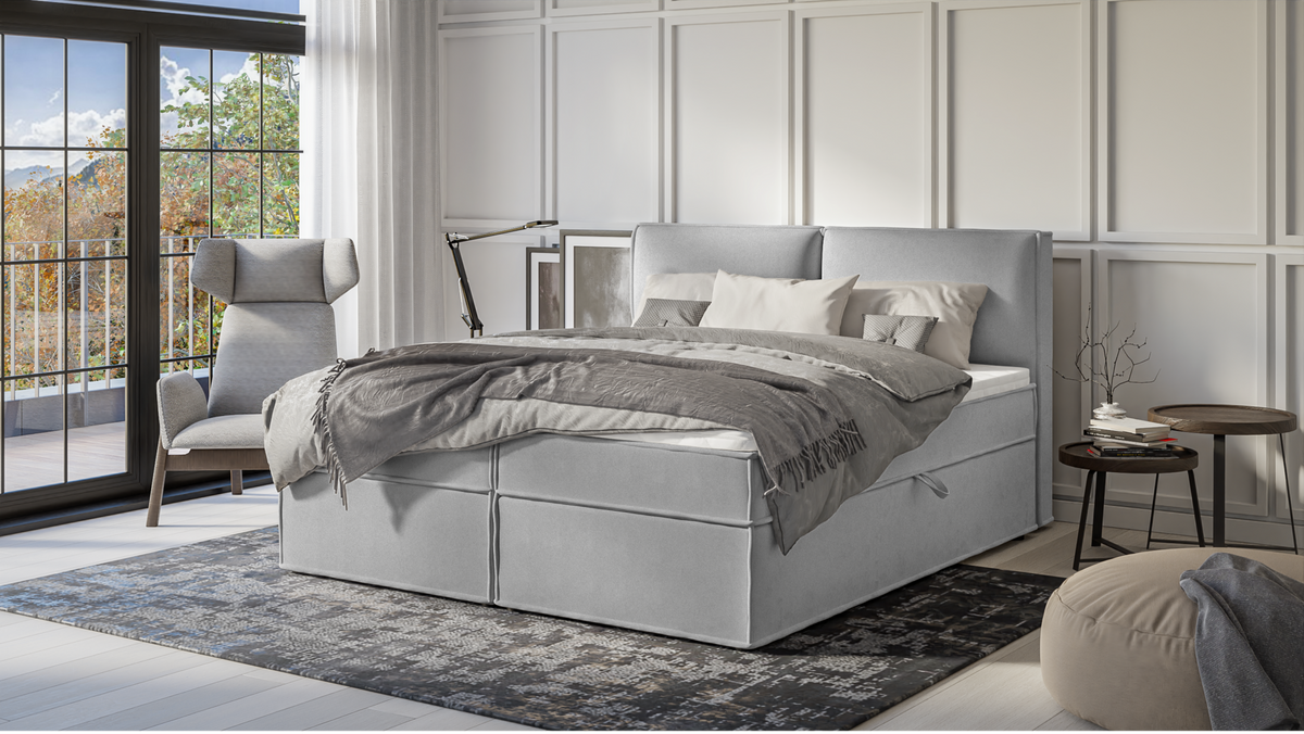 BOXBETT Eclipse 180/200 cm Grau Luxusmicrofaser - Schwarz/Grau, Holz/Kunststoff (180/200cm) - S-Style Möbel