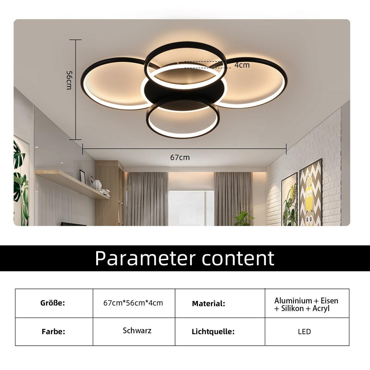 LED-DECKENLEUCHTE Lemoine 55.5/67/6cm - Schwarz, Metall (67/55.5/6cm) - Nettlife