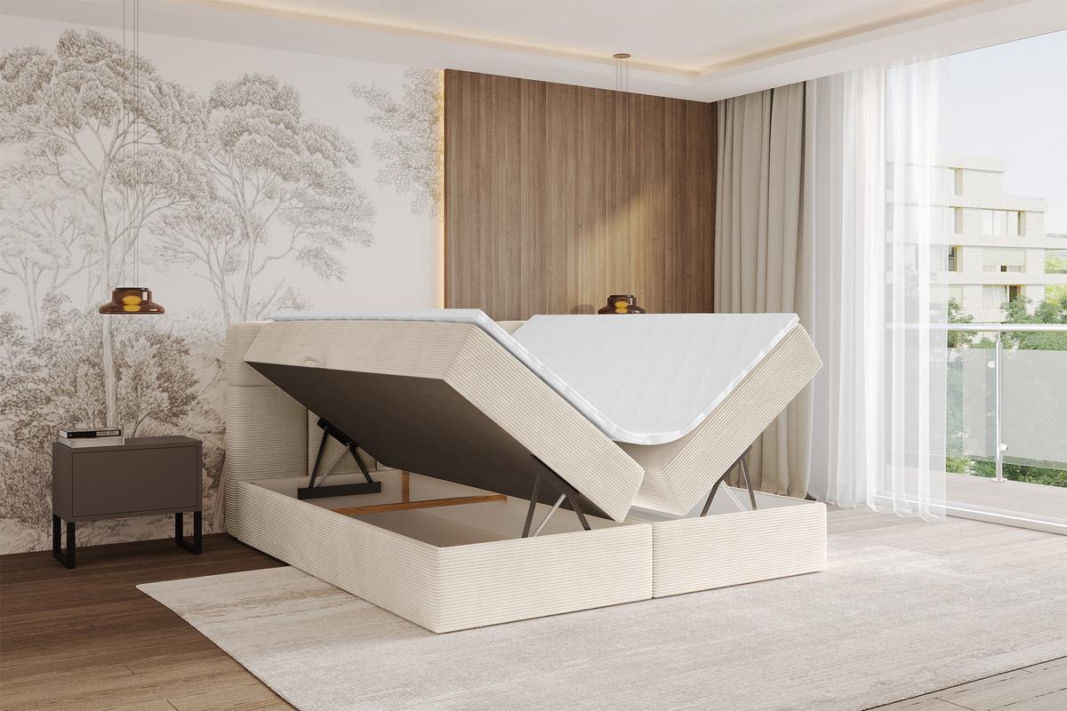 BOXBETT mit Matratze H3 - FAMA - 200x200 cm Beige Poso - Ecru, Holzwerkstoff (200/200cm) - ALTDECOR