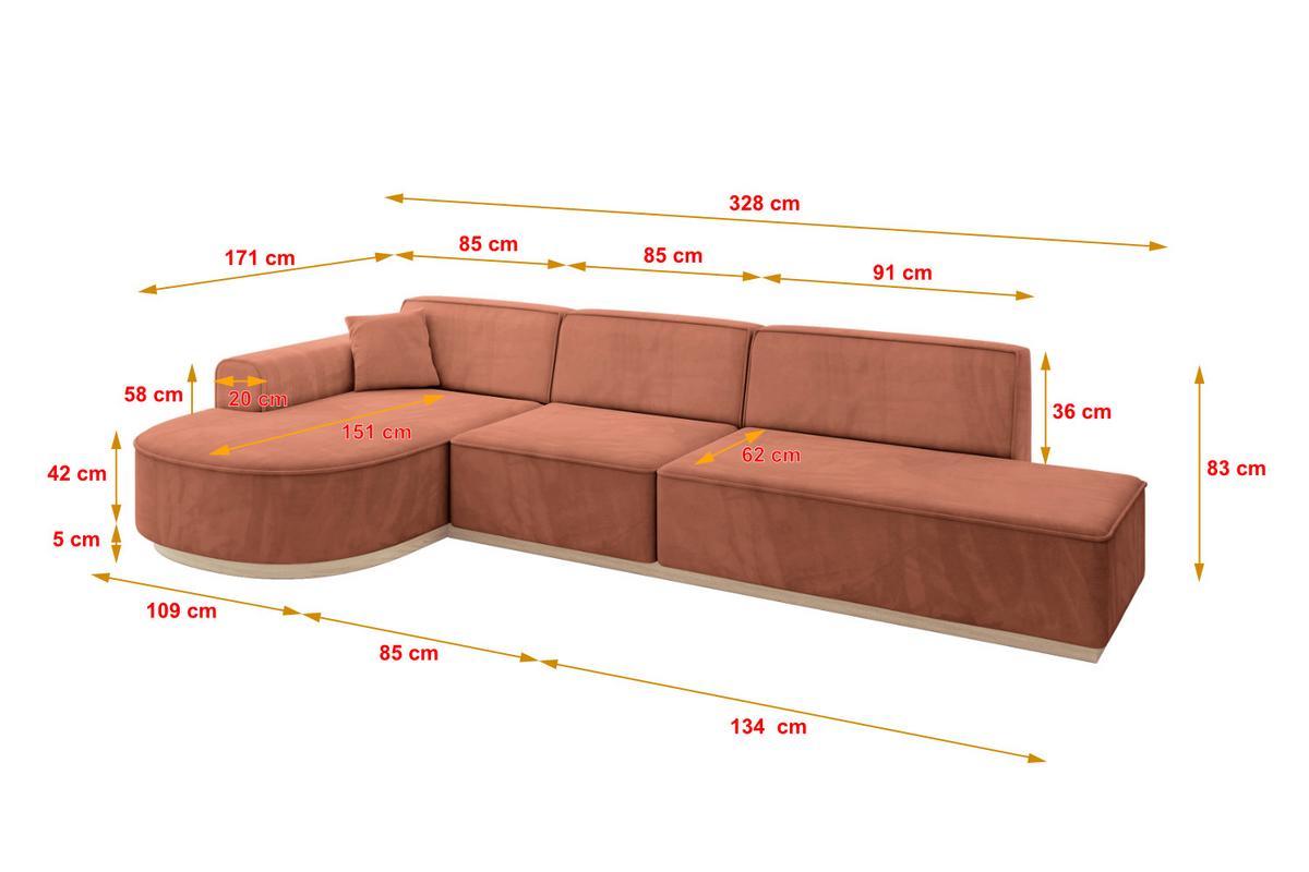 ECKSOFA Ottomane Links ARRIO-L2 - 328x171x83 cm Apricot - Koralle, Holzwerkstoff/Textil (328/171cm) - ALTDECOR