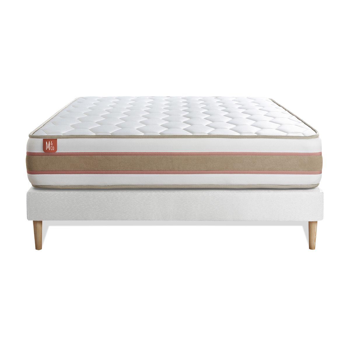 BETT Le Délicat Taschenfederkern und Memory-Schaum 160 x 200 cm h1 - Kit Bettgestell Weiß - Beige/Weiß, Karton/Holz (160/200cm) - Marmottes & Co