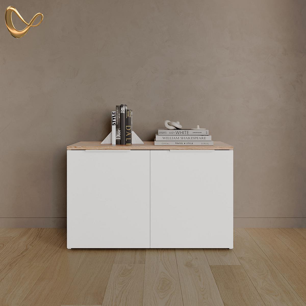 KOMMODE Piave Weiß/Sonoma mit 2 Türen - Weiß/Sonoma Eiche, Holzwerkstoff (80/50/40cm) - Livinity®
